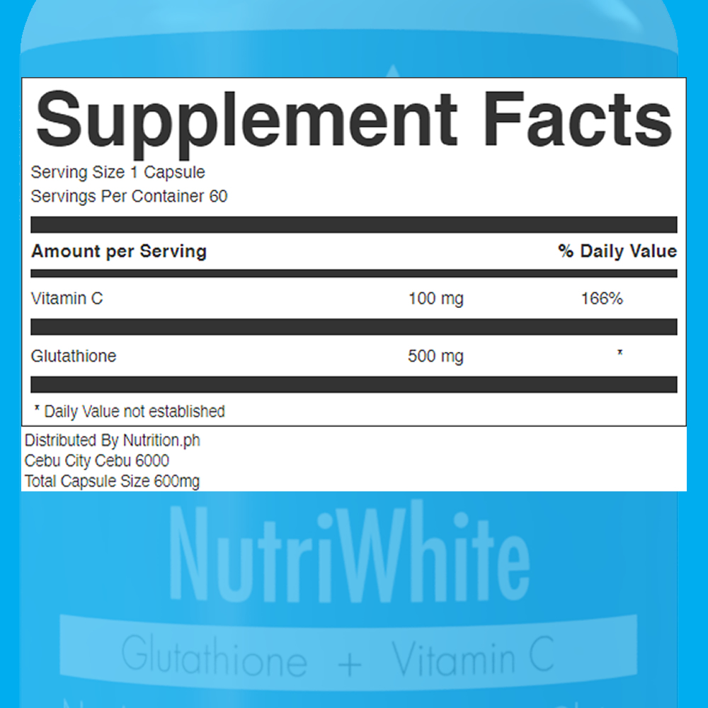 NutriWhite Glutathione Capsules Supplement Facts