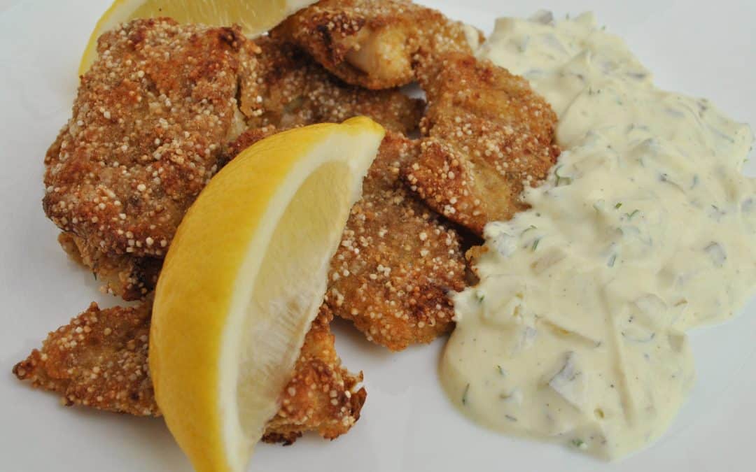 Quinoa-Crusted Fish Nuggets with Tartar Sauce